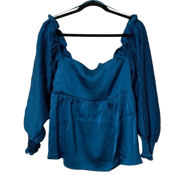 NWT Petal & Pup Montana Satin Babydoll Blue Top Long Sleeves Sz Large - Picture 2 of 12